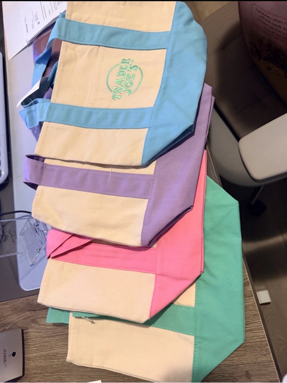 Kids Canvas Colorblock Tote - Mint, Pink, Purple, Blue